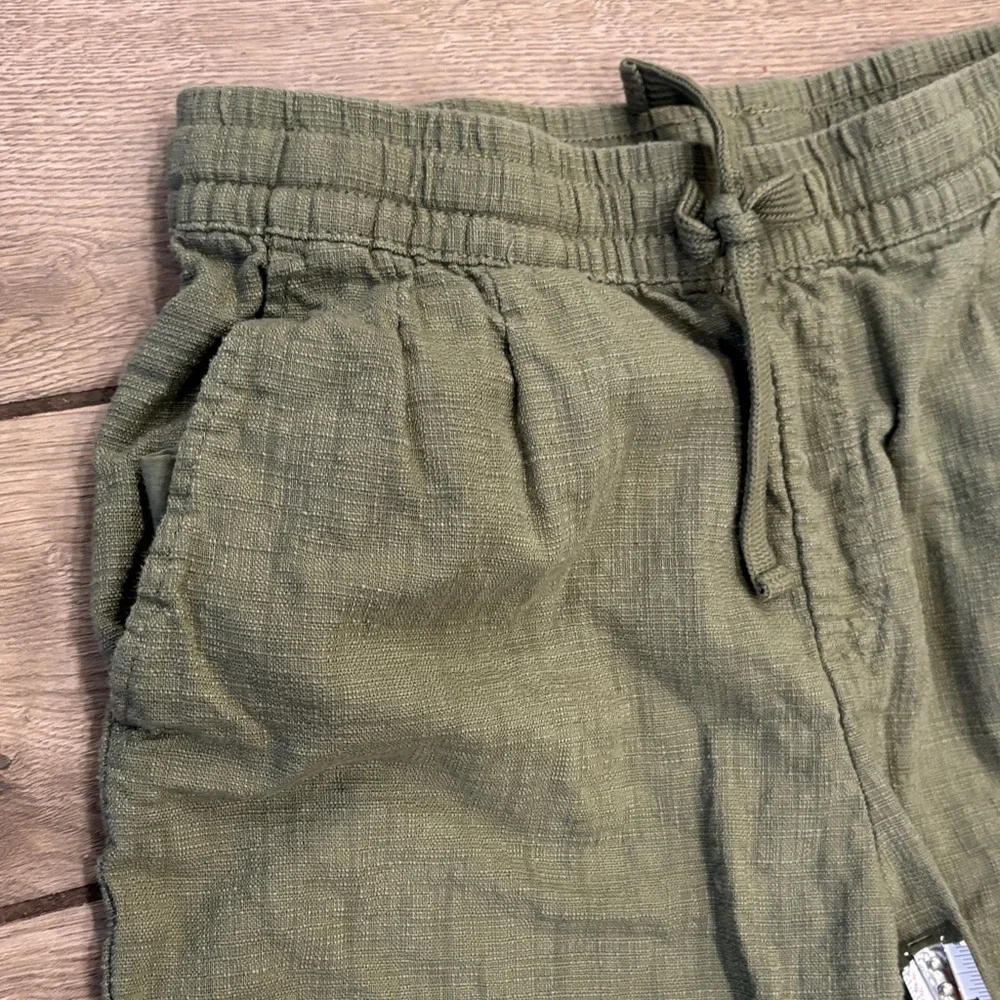 ZARA Olive Green Linen Blend Joggers Medium Cropped Ankle Pants EUC Casual Chic